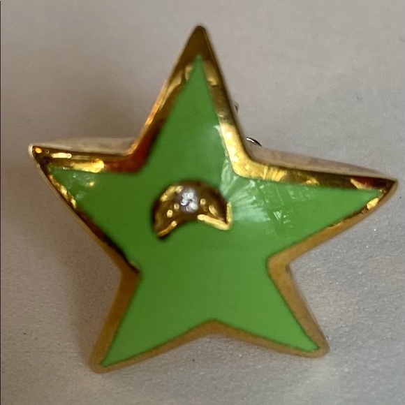 Solid 18KT Yellow Gold with Enamel Star Swiss earrings with Diamond Moons - Picture 3 of 9